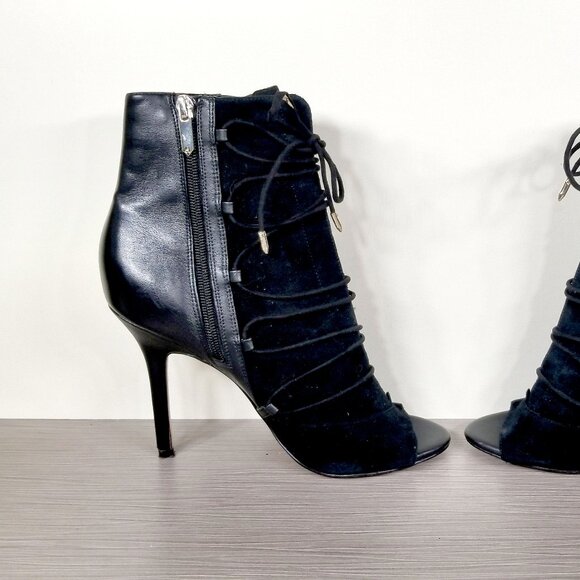 Sam Edelman Asher Black Suede & Leather Open Toe Lace-Up Booties Womens Size 8.5 - Picture 7 of 12